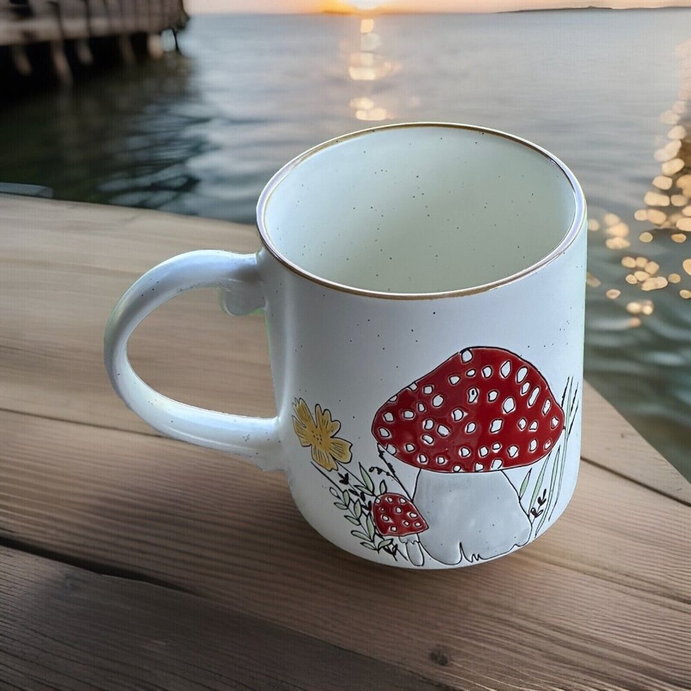 Portobello Mushroom Garden Speckled Stoneware Mug Cup Jumbo 20 oz NEW